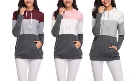 Women's Colorblock Long-Sleeve Lightweight Hoodie Top