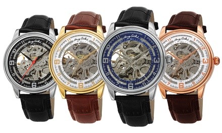 Henry Grethel Men's Skeleton Automatic Leather Strap Watch