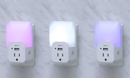 Link2Home Multi-Color Automatic Night Light with USB Port and Power Outlet (Single Pack)