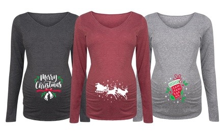 Women's Holiday Long-Sleeve Maternity Tees. Plus Sizes Available.