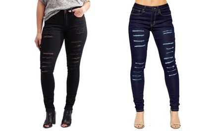 Women's Distressed Skinny Jeans. Plus Sizes Available.