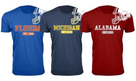 Men's College Football Helmet T-Shirt. Extended Sizes Available
