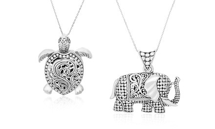 Nina & Grace Elephant or Turtle Necklace in Sterling Silver