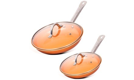 Exclusive: Non-Stick Ceramic Copper Frying Pans with Lids Set (4-Piece)