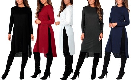 Women's Knee-Length Hacci Tunic and Black Fleece-Lined Leggings. Plus Sizes Available.