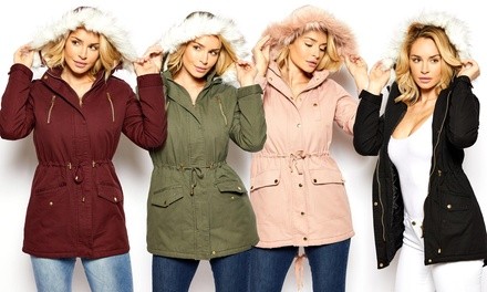 Out & About Women's Parka Anorak Jacket with Faux Fur Hood