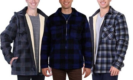 Maxxsel Men's Sherpa-Lined Plaid Flannel Jacket (M-5XL)