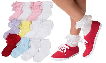 Kiddo Kids' Solid Color Lace Ruffle Nylon Socks (12-Pack)
