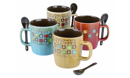 Nugen 13 Oz. Stoneware Coffee Mug and Spoon Set (8-Piece)