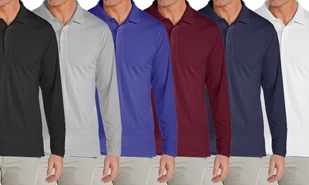 Galaxy By Harvic Men's Long Sleeve Pique Polo Shirt