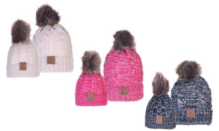 CC Chic Mom And Baby Pom-Pom Beanie Set