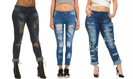 Cover Girl Women's Ripped, Distressed, or Repaired Jeans. Plus Sizes Available.