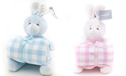 Stuffed Bunny and Fleece Throw Blanket Gift Set