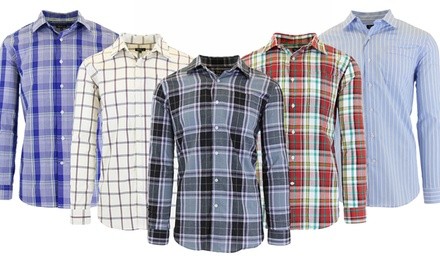 Men's Slim-Fit Plaid Dress Shirt with Chest Pocket