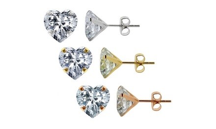 Children's Crystal Heart Stud Earrings in 14K Gold 