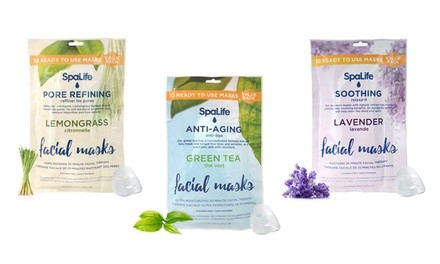 Spa Life Green Tea, Lavender, or Lemongrass Face Mask (10-Pack)