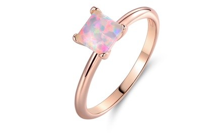 White Fire Opal and 18K Rose Gold Plating Solitaire Ring by Peermont
