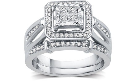 1/2 CTTW Diamond Princess Cut Bridal Set in Sterling Silver by DeCarat