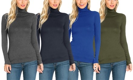 FACA Women's Turtleneck Slim Fit Pullover Top (Plus Sizes Available)