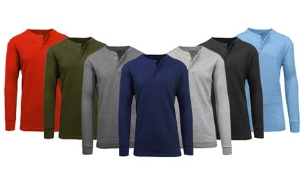 Galaxy by Harvic Men's Waffle-Knit Thermal Henley Tee. Extended Sizes Available.