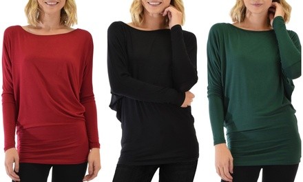 Lyss Loo Women's Long-Sleeve Dolman Tunic Top with Free Fleece Leggings. Plus Sizes Available.