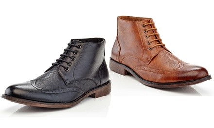 Henry Ferrera Men's Lace-Up Dress Wingtip Oxford Boots
