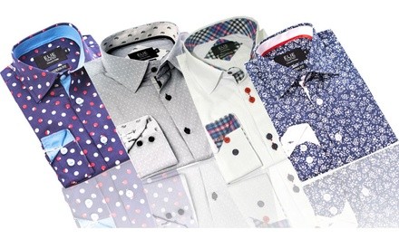 Elie Milano Men's Slim-Fit Patterned Dress Casual Button-Down Shirt