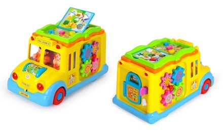 FUNFIELD Bump and Go School Bus Toy for Toddlers