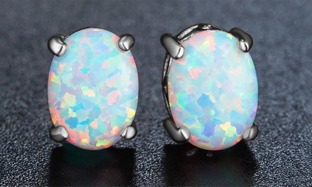 2.00 CTTW White Ethiopian Opal Oval Cut Sterling Silver Studs by Valencia Gems