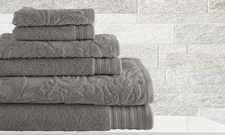 Jacquard and Solid Leaf-Swirl Towel Set (6-Piece)