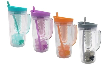 Double-Wall Fruit-Infuser Sports Bottle with Ice Cubes and Straw (1-, 2-, or 4-Pack)