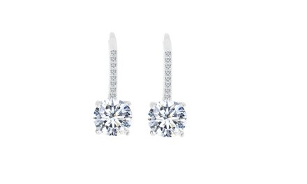 Studded Crystal Leverback Earring in 14K White Gold