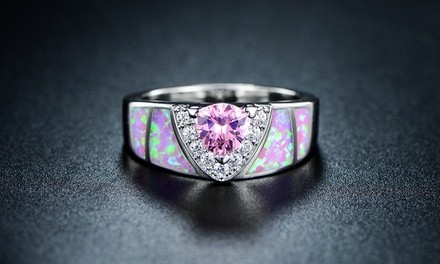 Trillion-Cut Shimmery Pink Opal Engagement Ring by Peermont 