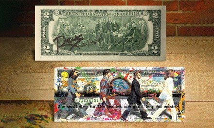 The Beatles Abbey Road 1st Man on Moon Signed Two-Dollar Bill