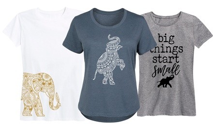 Women's Inspirational Elephant Printed Tees. Plus Sizes Available.