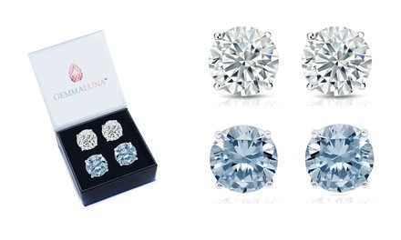 4.00 CTTW White Topaz and Blue Topaz Round Stud Earrings by Gemma Luna (2-Pack)