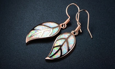 Fire Opal Leaf Earrings in 18K Rose Gold Plating by Peermont