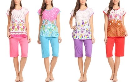 Women's Sleepwear Pajamas Set with Floral Top and Bermuda Shorts