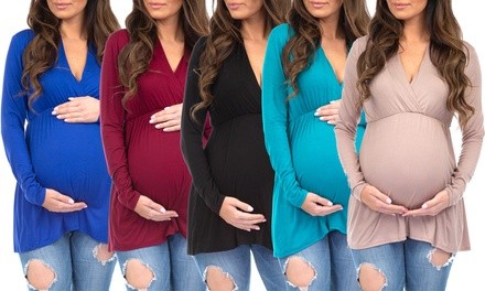 Women's Faux Wrap Long Sleeve Maternity Tunic Top