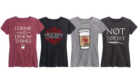 Women's Dragons, Coffee & Throne Finale Tee. Plus Sizes Available.