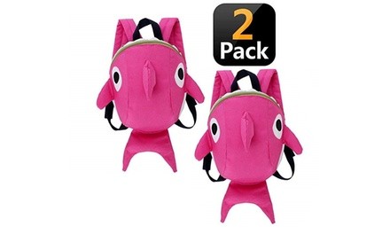 2-Pack Baby Kids Shark Backpack With Anti Loss Harness Leash Infant Pink