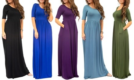 Womens Short Sleeve Maxi Dress with Pockets with Plus Size