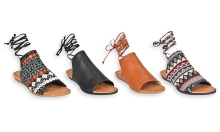 Sociology Asia Women's Ankle-Wrap One-Band Slide Sandals (Up to Size 11) | Groupon Exclusive