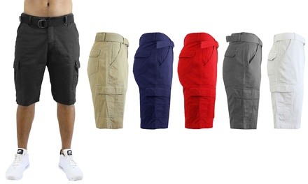 Men's Slim-Fit Belted Cotton Cargo Shorts (34-36)