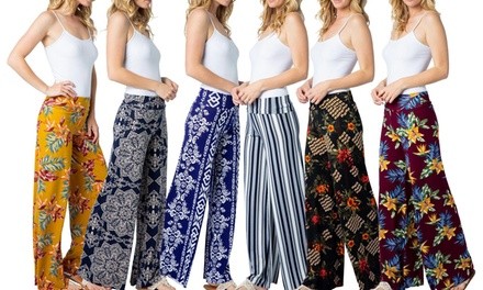 Acting Pro Women's Stretchy Wide-Leg Printed Palazzo Pants 