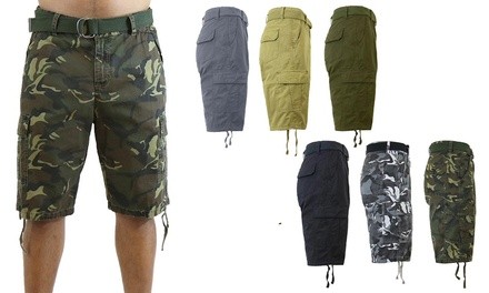 Galaxy by Harvic Men's Slim-Fit Belted Cargo Pocket Shorts (3-Pack)