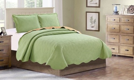 Glory Home Design Solid Reversible Quilted Bedspread Set (3-Piece)