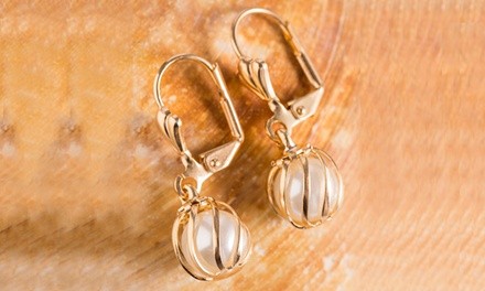 White Cultured Pearl Cage Drop Earrings by Sevil