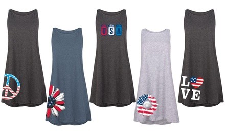 Women's Patriotic & Fourth of July Tank Dress. Plus Sizes Available.