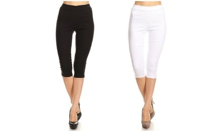 Women's High Waist Pull-On Stretchy Skinny Capri Jeggings. Plus Sizes Available.